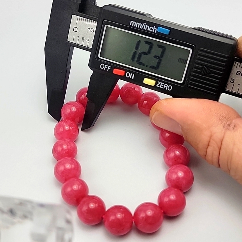 12mm Natural Rose Rhodochrosite Argentina Gemstone Beaded Beads Bracelet 6-1/2" - Picture 7 of 8